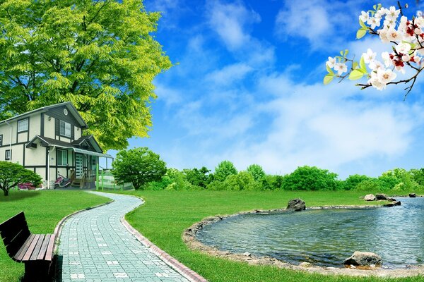 Muestra de bienes raíces. Casa junto al río