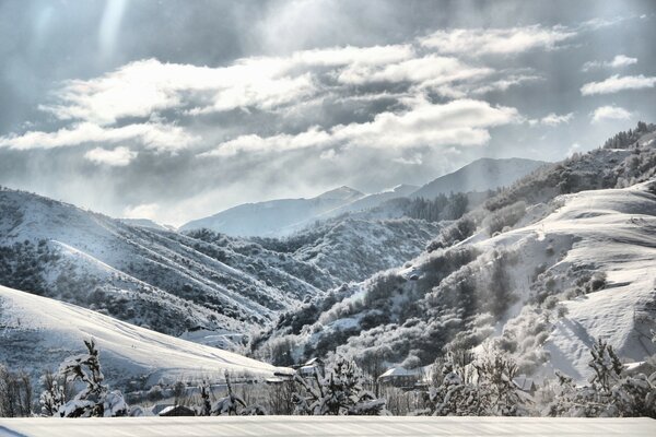 White snow on the mountains