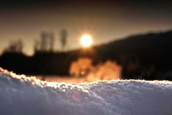 Schnee bei Sonnenuntergang Nahaufnahme