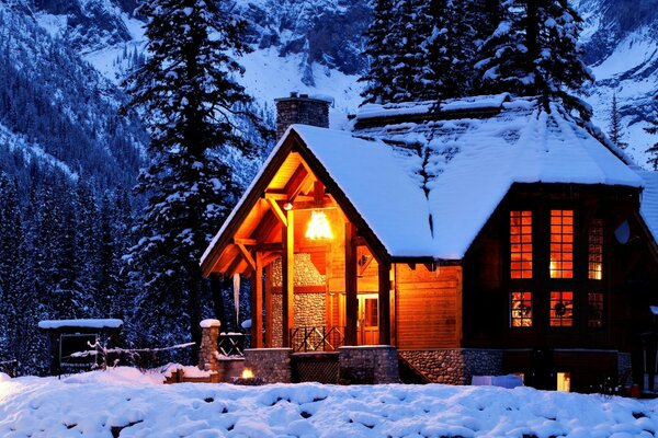 Warm cozy house in cold winter