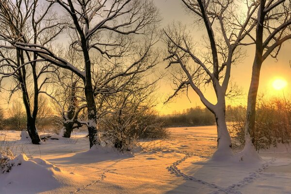 Schöner Sonnenaufgang am Wintermorgen