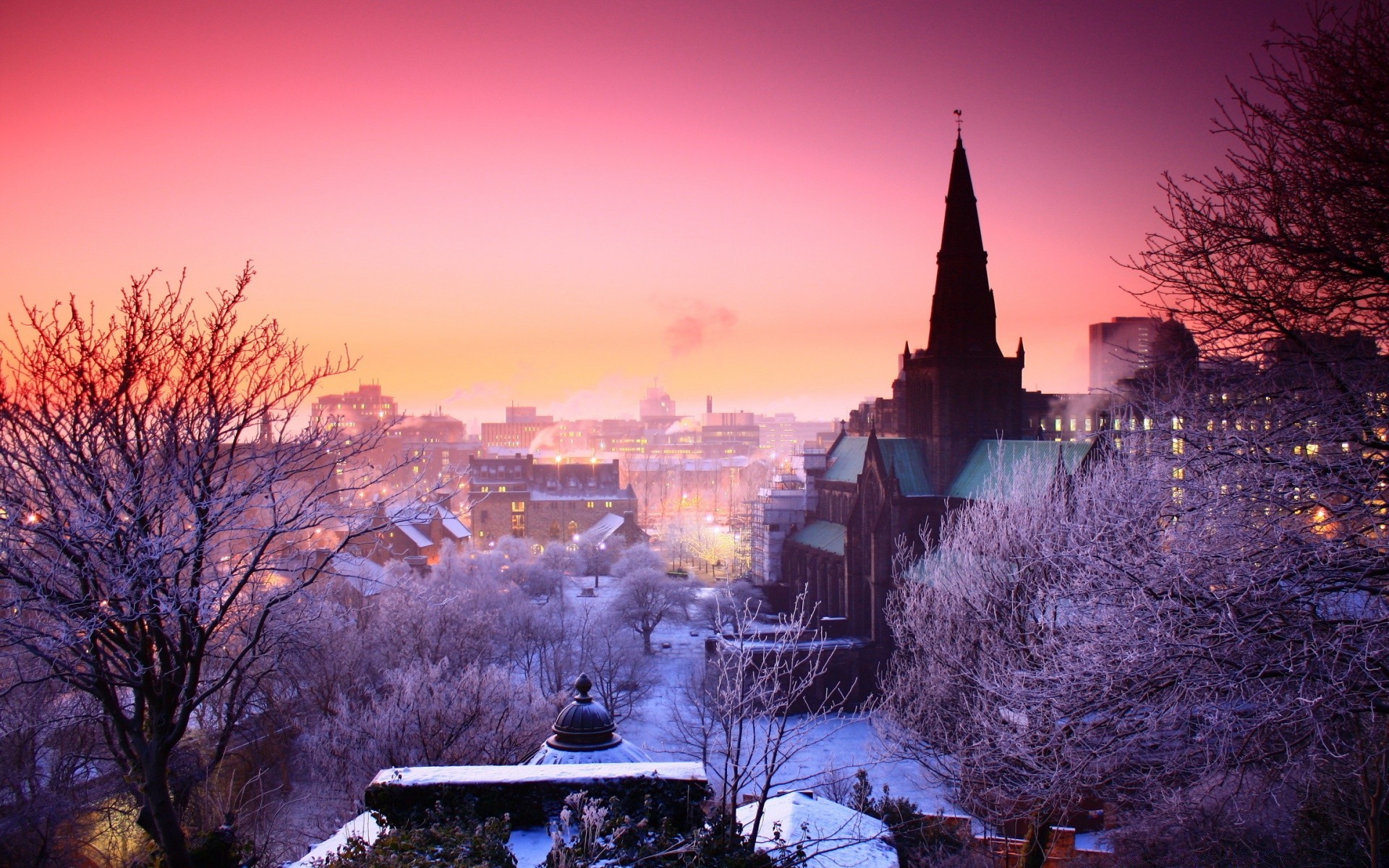 winter dusk sunset snow evening travel dawn sky outdoors tree architecture landscape church nature