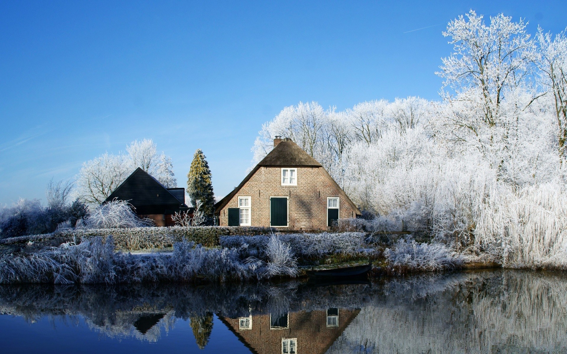 winter tree landscape outdoors architecture sky water wood building nature house travel snow