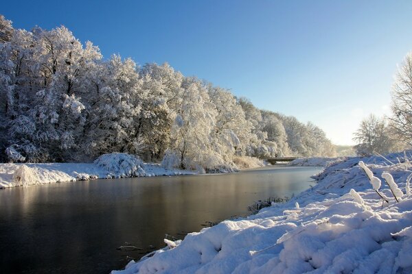 Natura invernale. Acqua. Giorno gelido