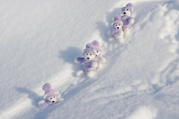 Osos de peluche rodando por la colina