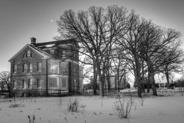 Foto Monocromática. Casa en invierno