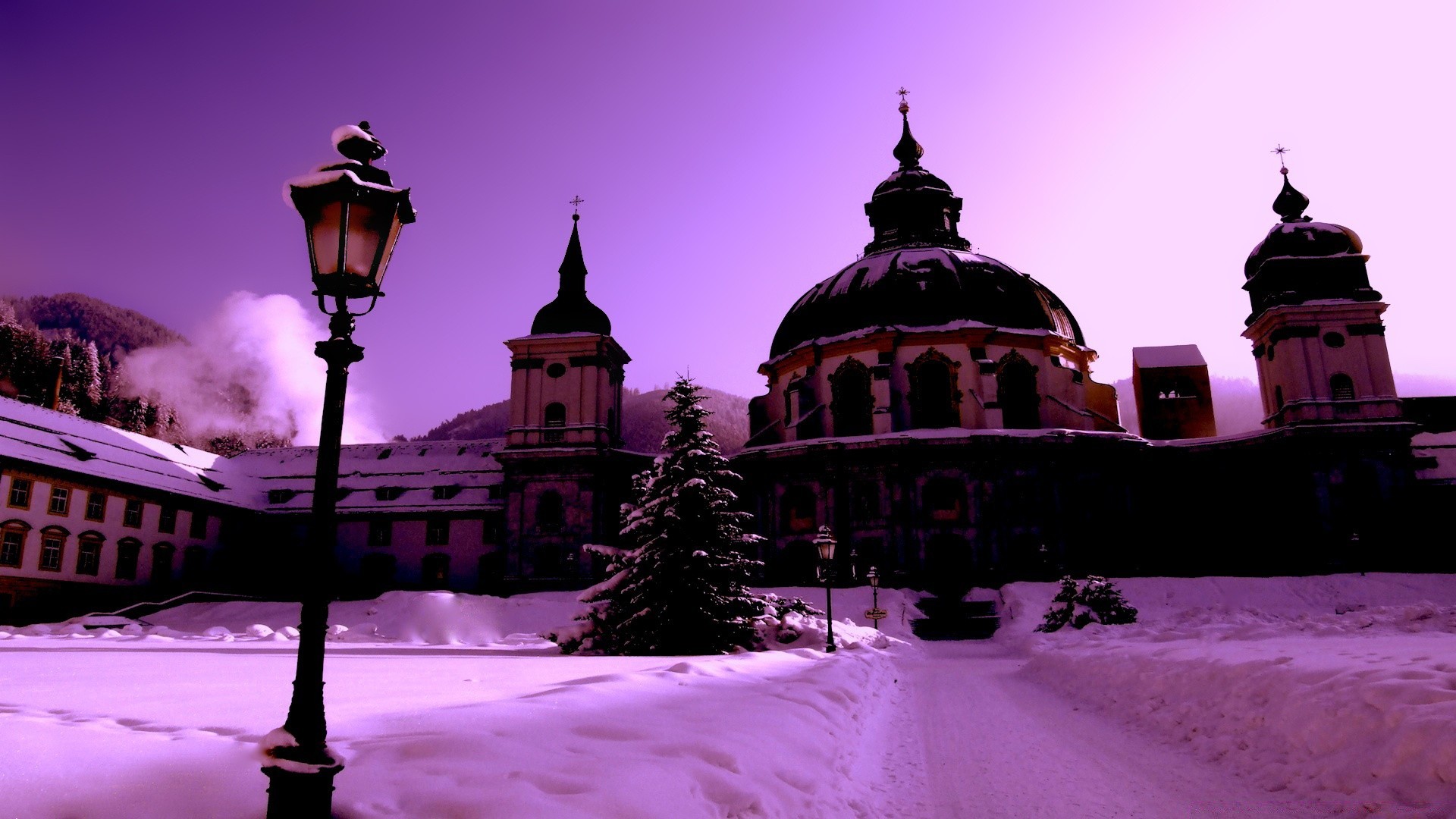 winter architecture city travel sky sunset dusk evening light church building snow outdoors religion dawn