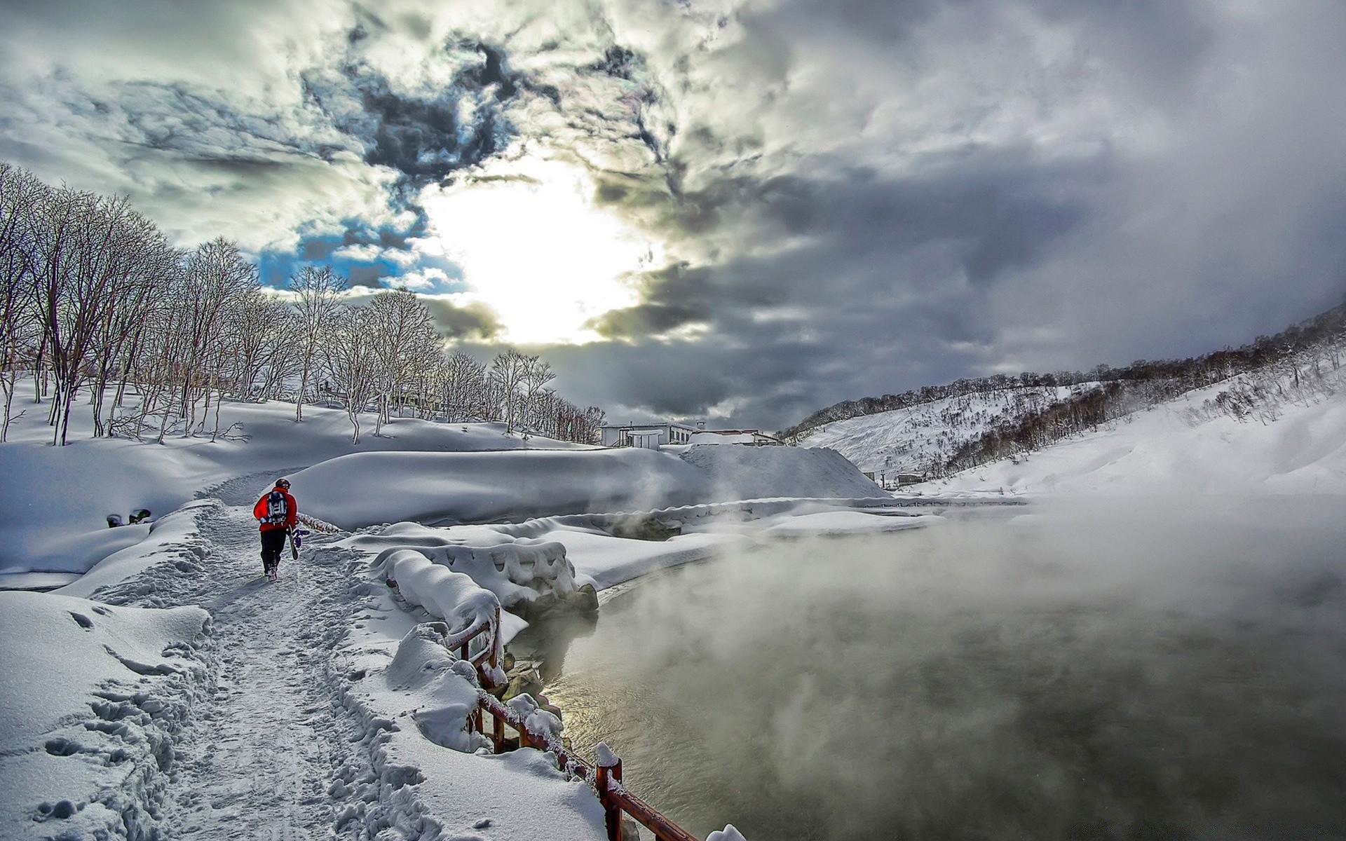 inverno neve paisagem água frio gelo montanhas névoa viagens ao ar livre