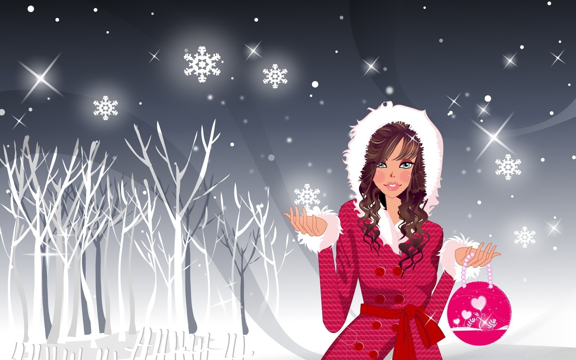 hiver noël vacances femme neige cadeau illustration beau mignon fille flocon de neige