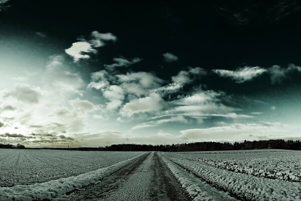 A deserted road. Winter landscape