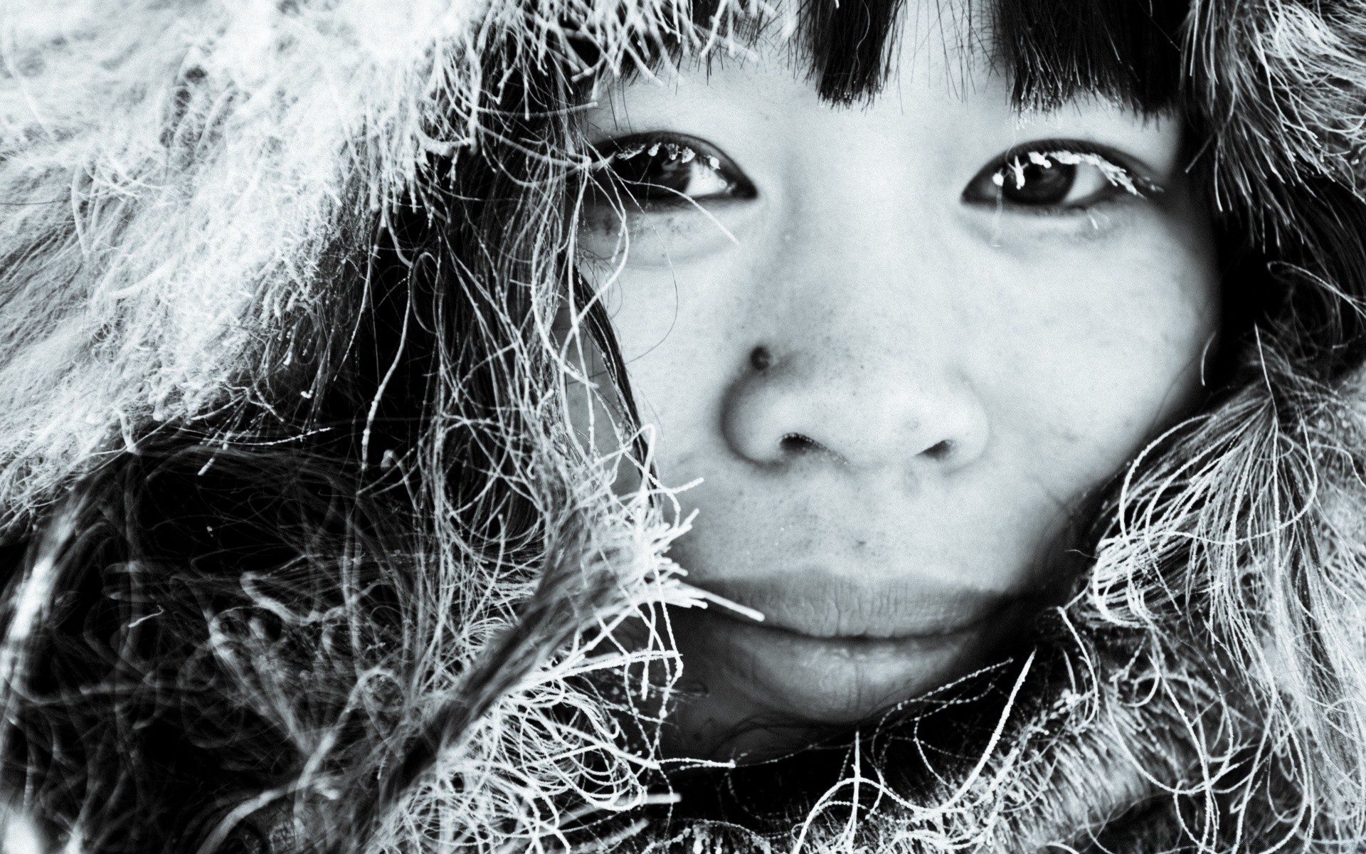 winter einfarbig porträt ein erwachsener haar frau schön natur gesicht mode mädchen schwarz / weiß modell auge kind