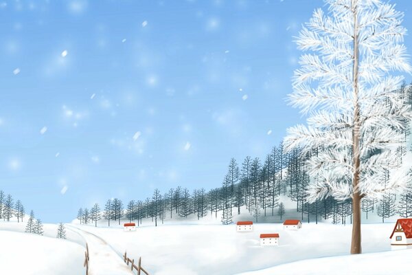 Winter, a painted image with snow