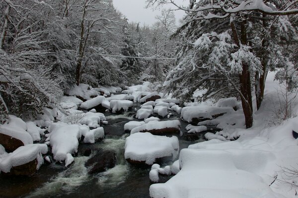 Zimas, le froid avec une rivière de montagne