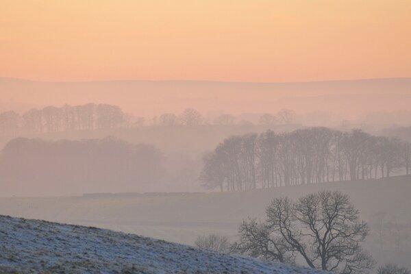 Beautiful view from the mountains in the fog