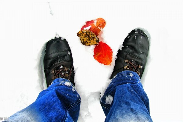 Ich ging im Winter nach draußen, um meine Schuhe zu fotografieren