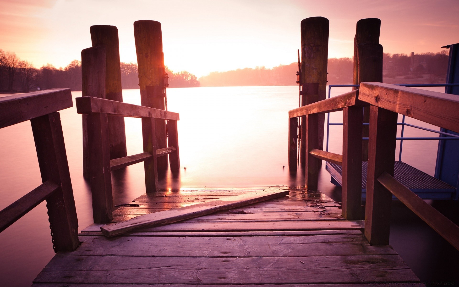 lake sunset light dawn wood shadow bridge architecture landscape sky evening outdoors dusk bench travel