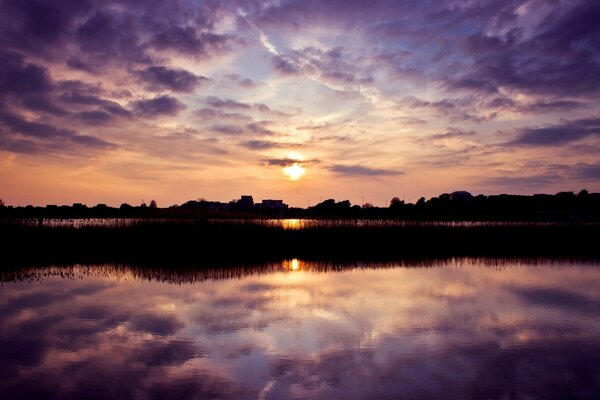 Sunset on a lonely lake