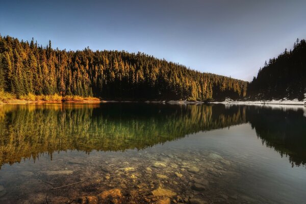 A lake reflecting the dawn in the water