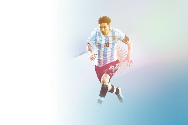 Мужчина футболист бежит на синем фоне