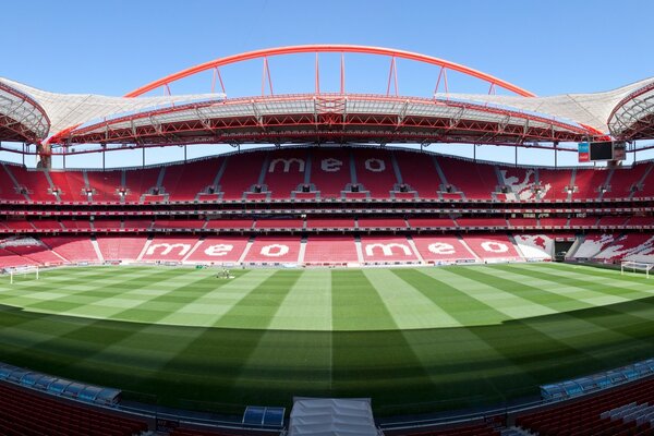 An empty football field. Stadium without people