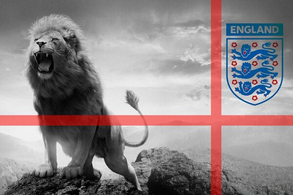 Bandera, escudo y símbolo (León) de la selección de fútbol de Inglaterra