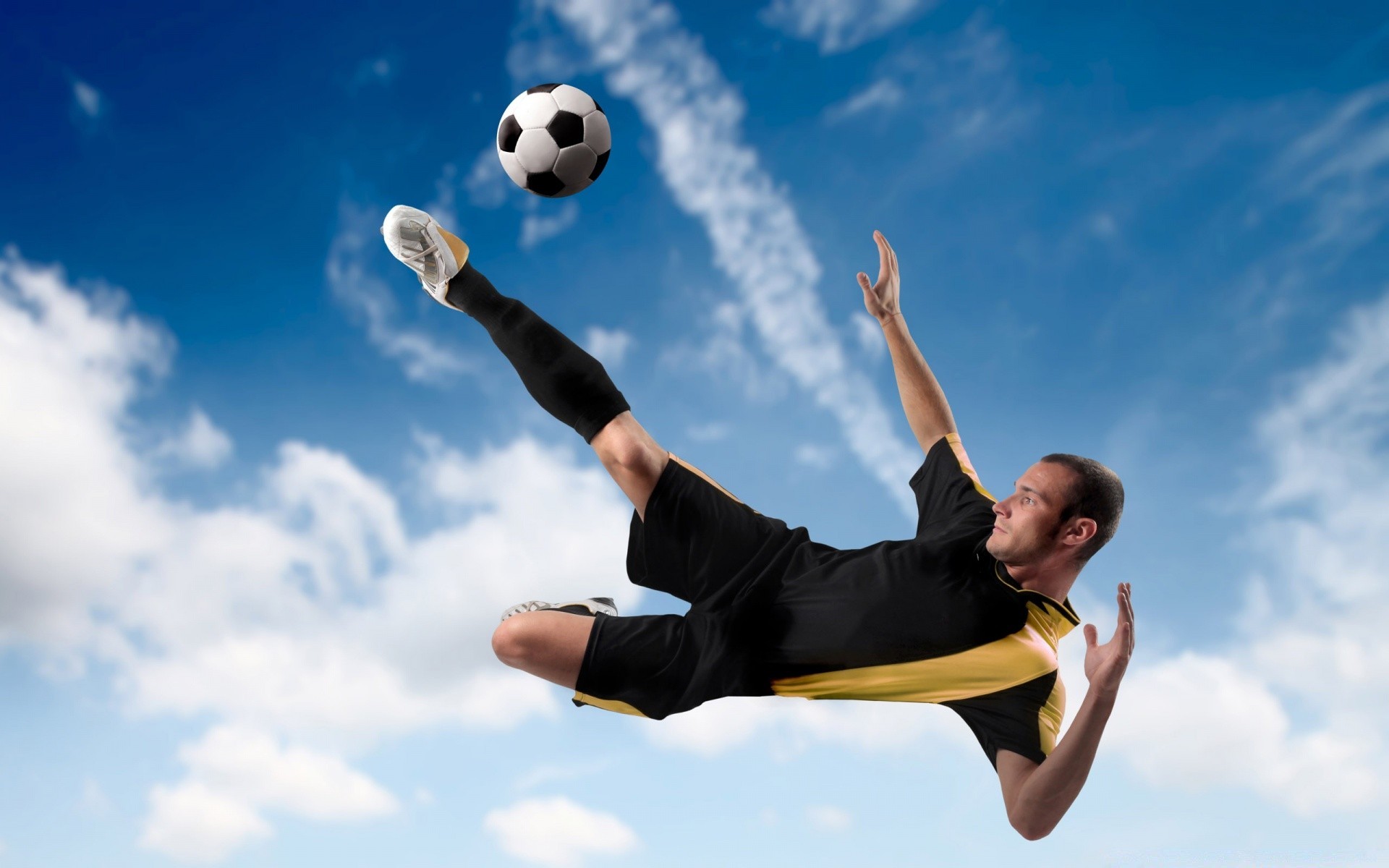 football action sky outdoors soccer fun energetic victory leisure freedom exercise recreation skill success competition balance agility active ball joy man