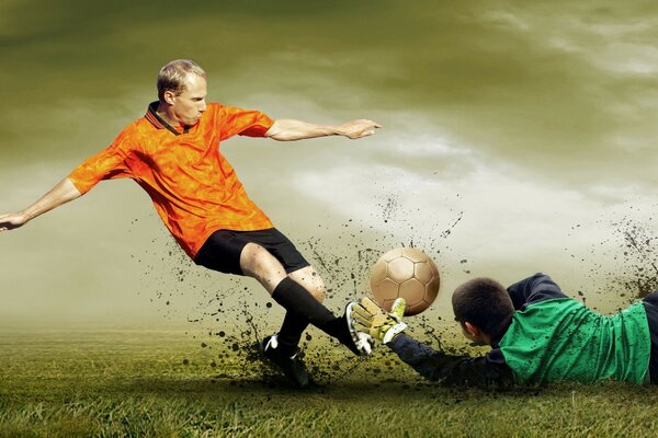 Un joueur de foot veut frapper le ballon