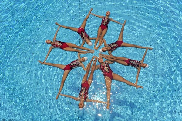 Le ragazze del nuoto sincronizzato hanno raffigurato un modello