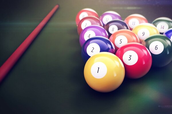 Stick and billiard balls