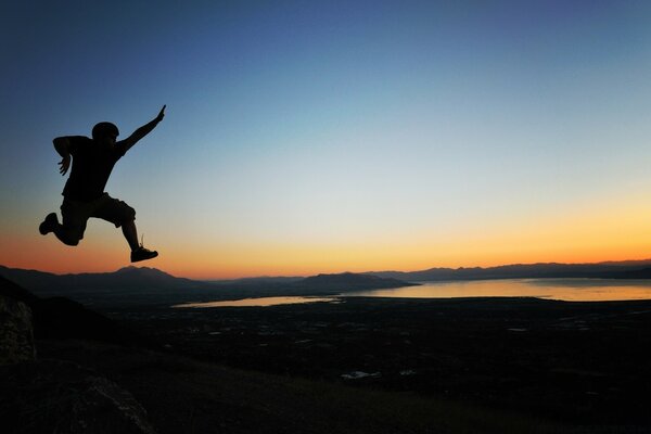 Dancing at sunset. River bank