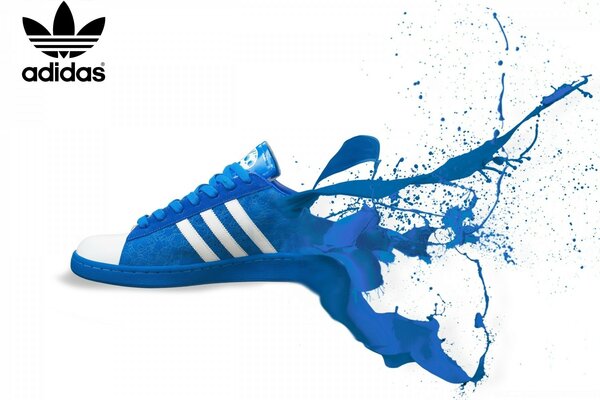 Advertising of blue sneakers that turn into paint by the heel