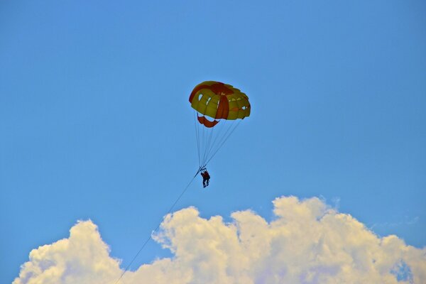 A man jumped from samalet with a parachute to land soon