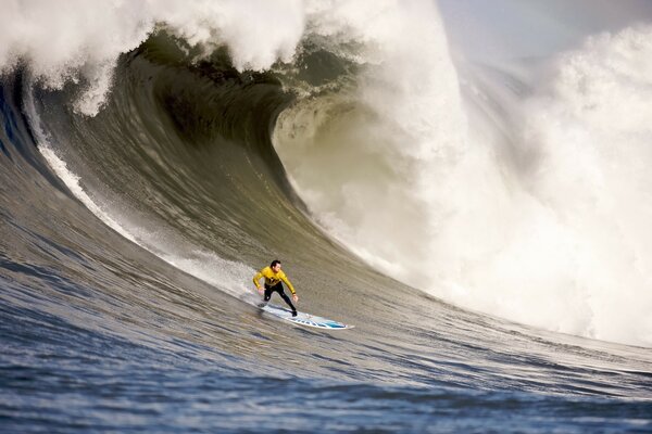 Surfing on a huge wave