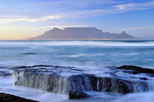 Evaporation of seawater and waterfalls