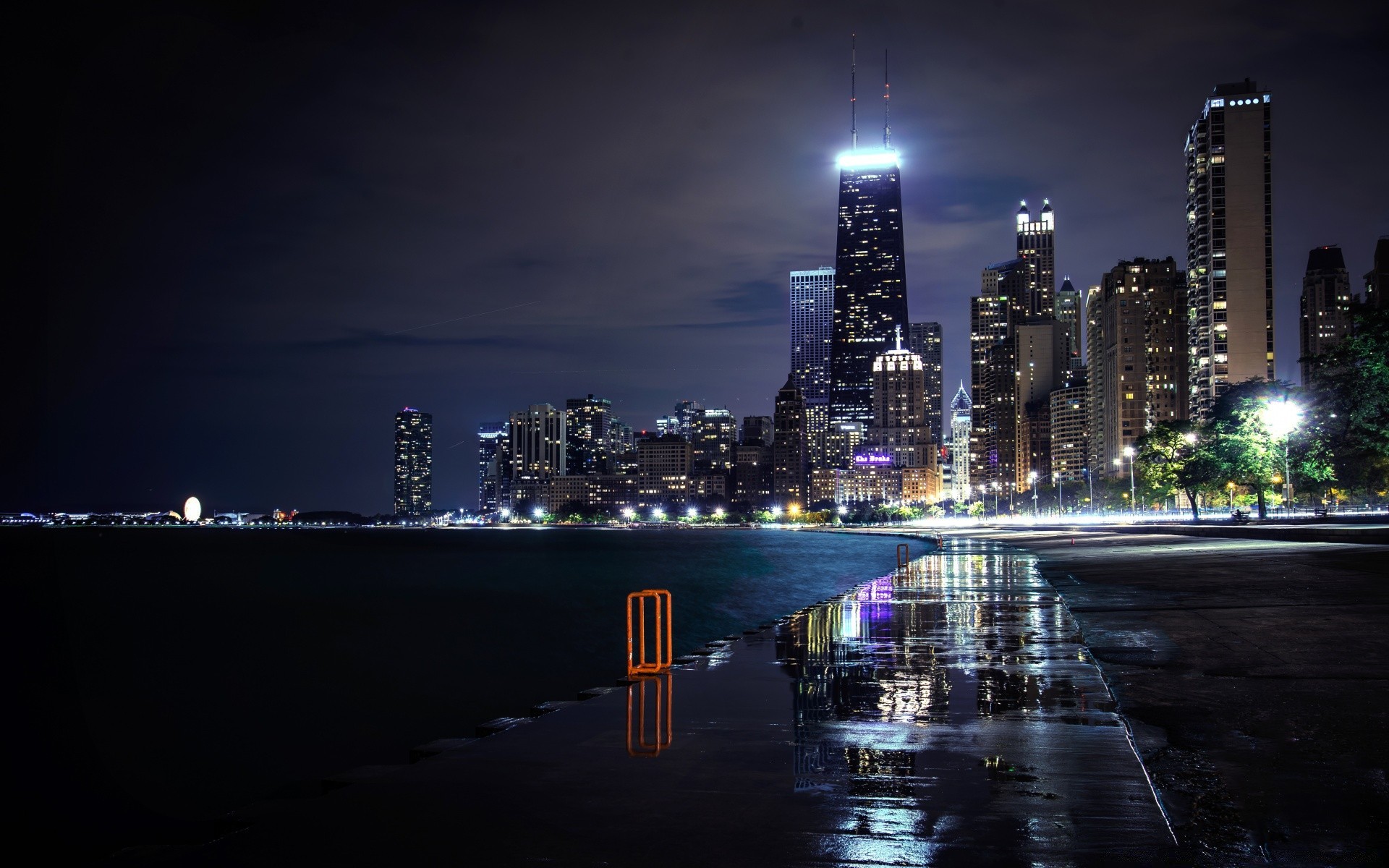 america city skyscraper cityscape downtown skyline architecture building evening bridge river light dusk water travel waterfront harbor urban sky sunset business