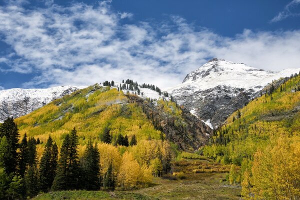 Landschaft der Natur der Berge mit schneebedeckten Gipfeln