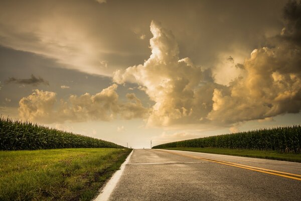 The road goes into the clear sky