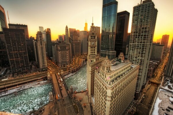 Amerikas Architektur, eine moderne Stadt in Wolkenkratzern