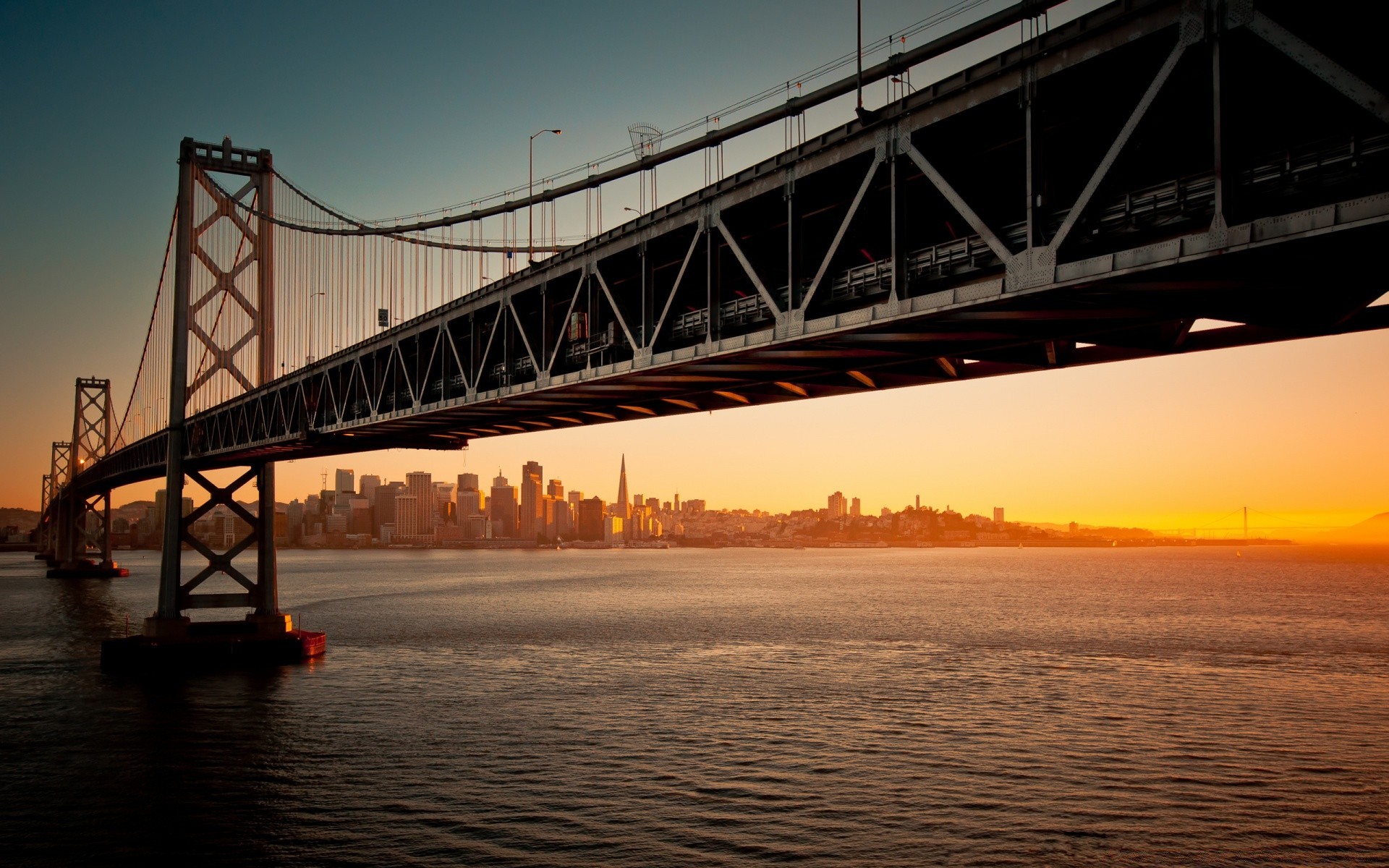 amerika brücke wasser sonnenuntergang transportsystem reisen himmel fluss verbindung dämmerung hängebrücke abend architektur dämmerung