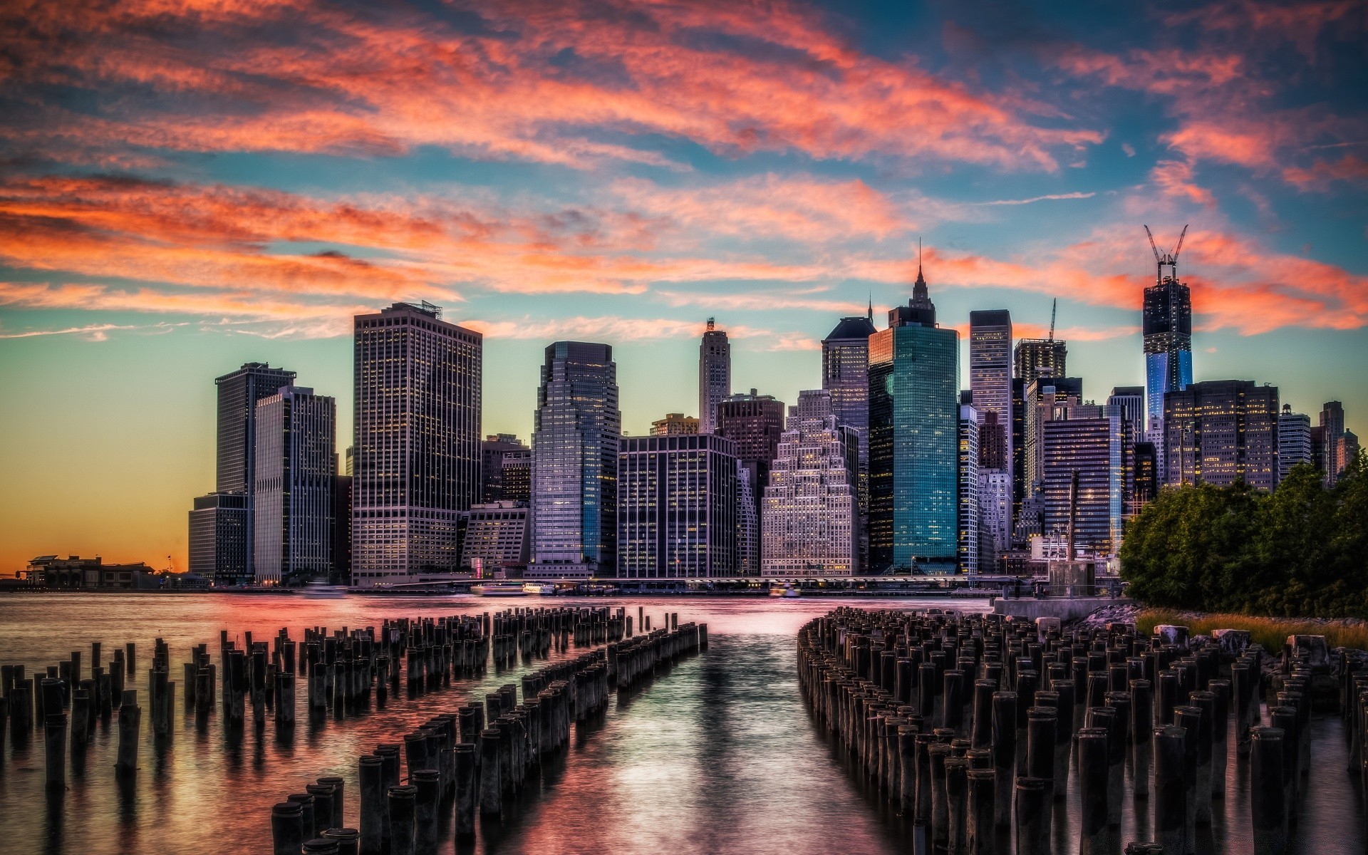 amerika skyline stadt wolkenkratzer architektur stadt haus innenstadt sonnenuntergang dämmerung abend reisen büro uferpromenade wasser reflexion fluss himmel städtisch panorama