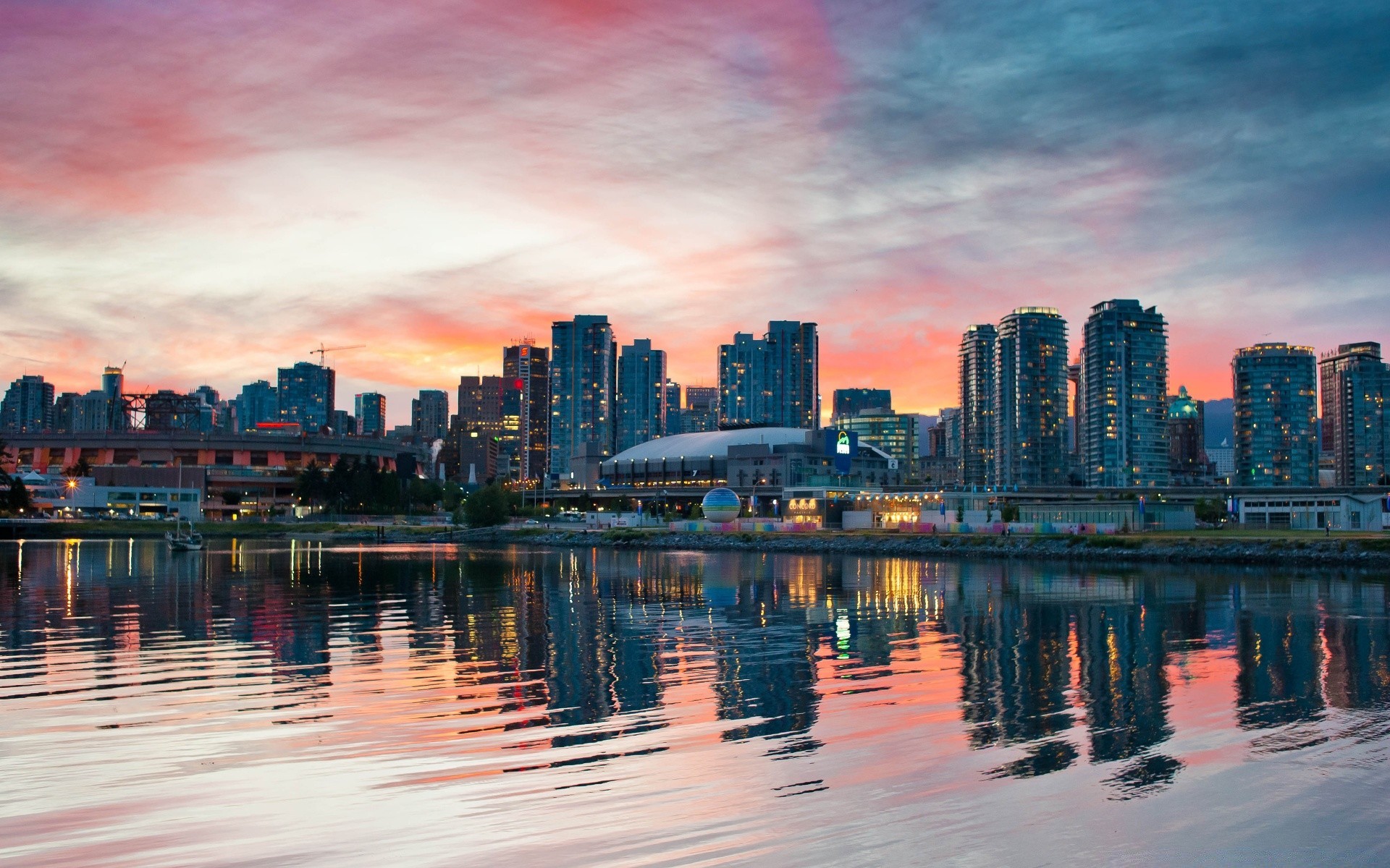 amérique ville skyline centre-ville crépuscule gratte-ciel architecture ville coucher de soleil réflexion eau voyage rivière soir promenade ciel maison bureau urbain pont