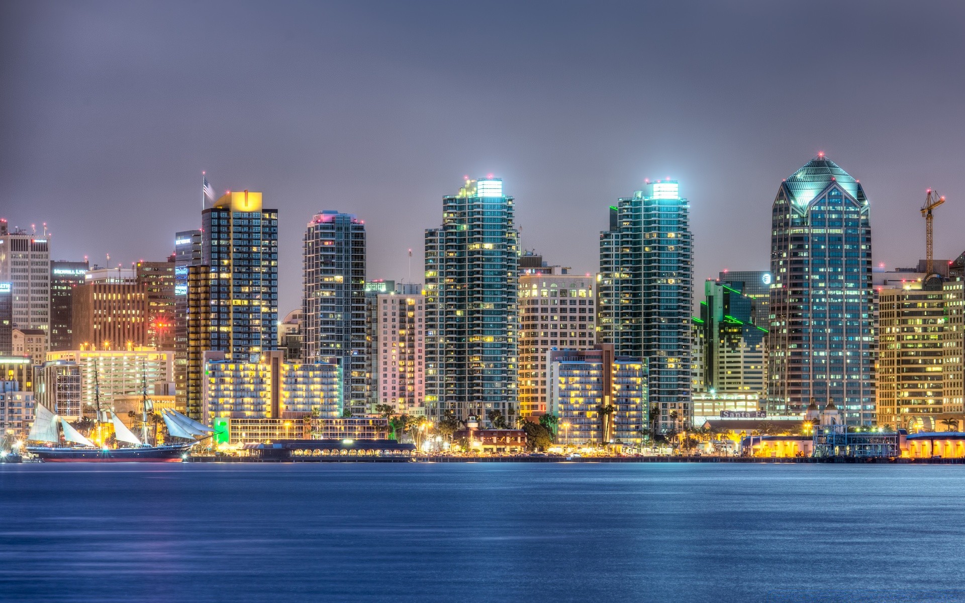 america city cityscape skyline downtown skyscraper architecture building dusk office modern travel urban waterfront harbor tower sky business illuminated evening finance