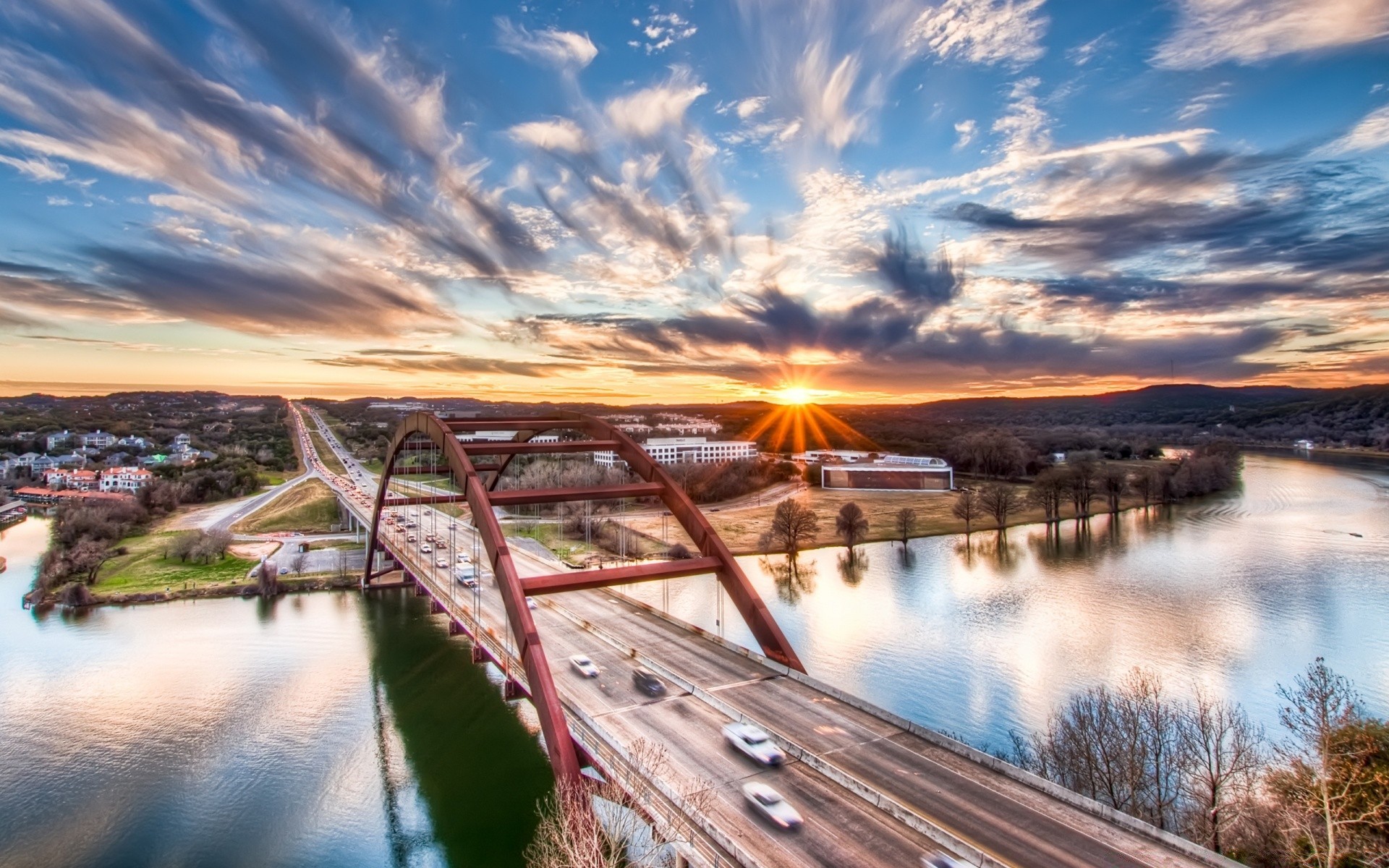 amerika wasser reisen fluss reflexion see himmel sonnenuntergang brücke abend im freien landschaft dämmerung dämmerung