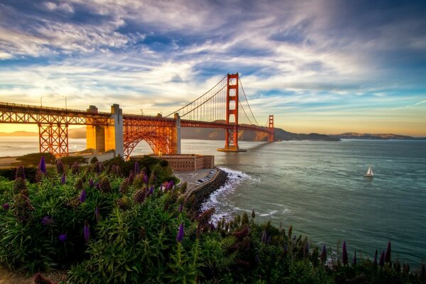 Photo of the red bridge from a high point