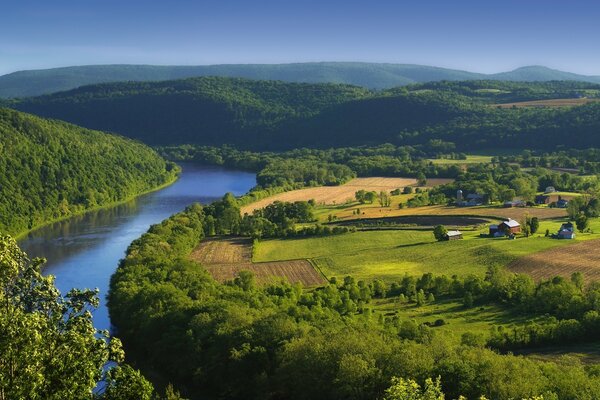 American mountain landscape with river view