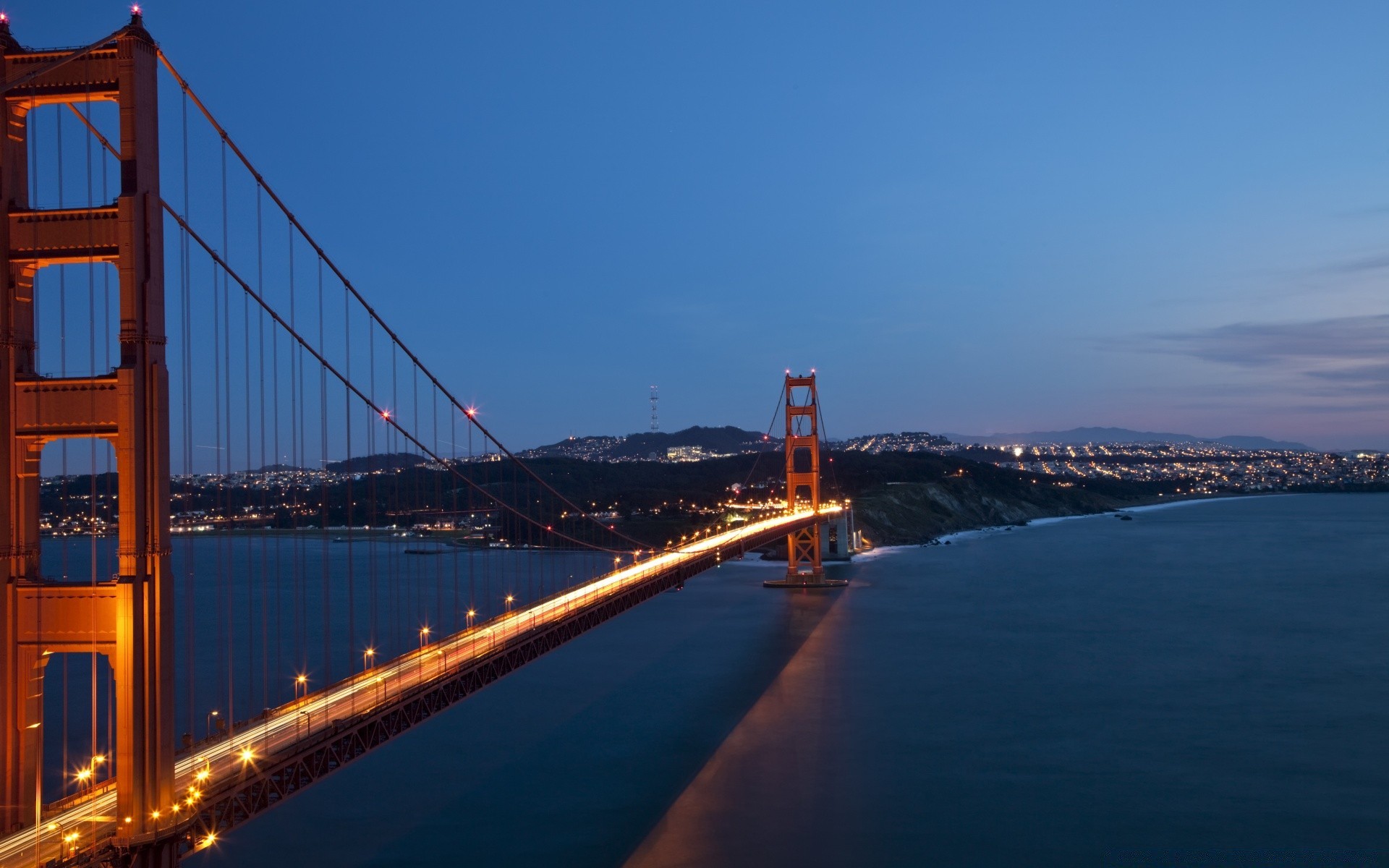 america bridge water architecture travel sky city suspension bridge transportation system river sunset dusk sea connection cityscape building outdoors bay evening