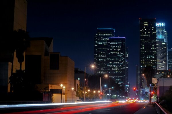 Night street, lighting Los Angeles, California, USA