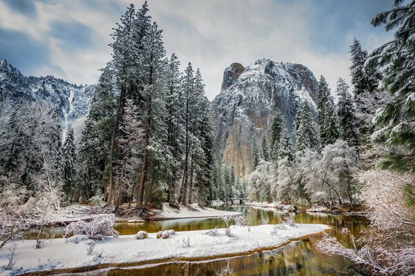 American landscape of winter mountains