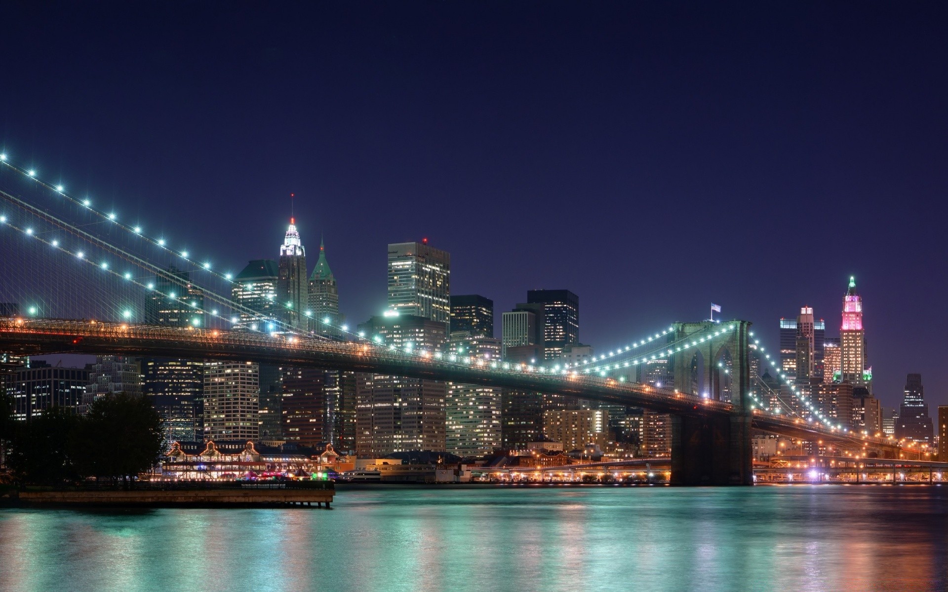 america bridge river city architecture water travel dusk cityscape sky evening suspension bridge urban landmark reflection building skyline light traffic downtown sunset