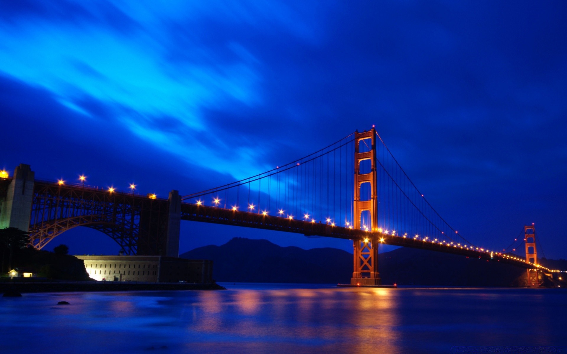 america bridge suspension bridge city water architecture dusk river evening connection sunset travel suspension transportation system urban sky reflection building light downtown cityscape